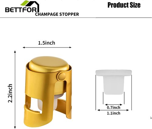 Champagne Stoppers with Stainless Steel Champagne Saver with Food Grade Silicone Leak proof Keep Fresh Suitable for Champagne, Cava, Prosecco and Sparkling(Gold, 1 Pack)