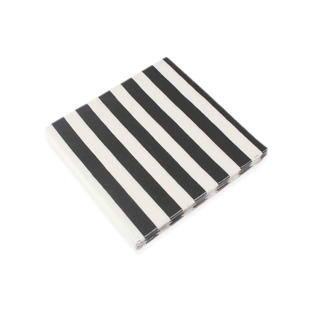Paper Napkins White Black Stripes, Decorative Dinner Luncheon Napkins for Party Events 100count, folded 6.5” x 6.5”, unfolded 13” x 13”