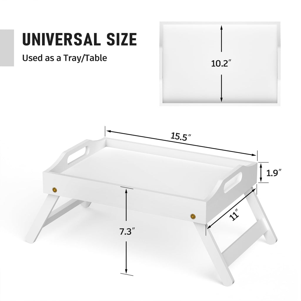 Mayyol Breakfast Bed Tray for Eating - Foldable Food Laptop Table - Portable Bamboo Raised Serving Tray - Snack Platter with Folding Legs, Eating for Bedroom, Picnic, Sofa - Black