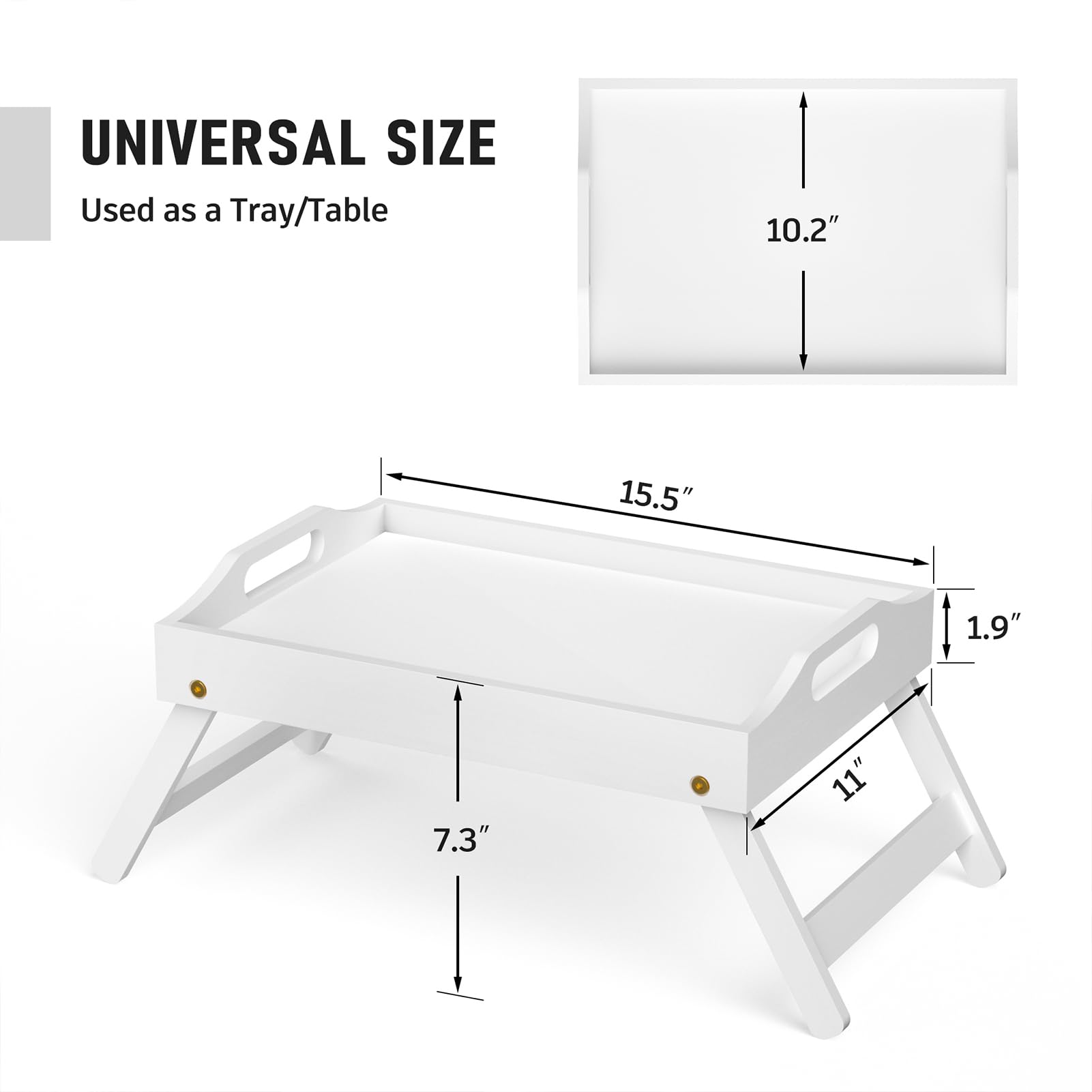 Mayyol Breakfast Bed Tray for Eating - Foldable Food Laptop Table - Portable Bamboo Raised Serving Tray - Snack Platter with Folding Legs, Eating for Bedroom, Picnic, Sofa - Black