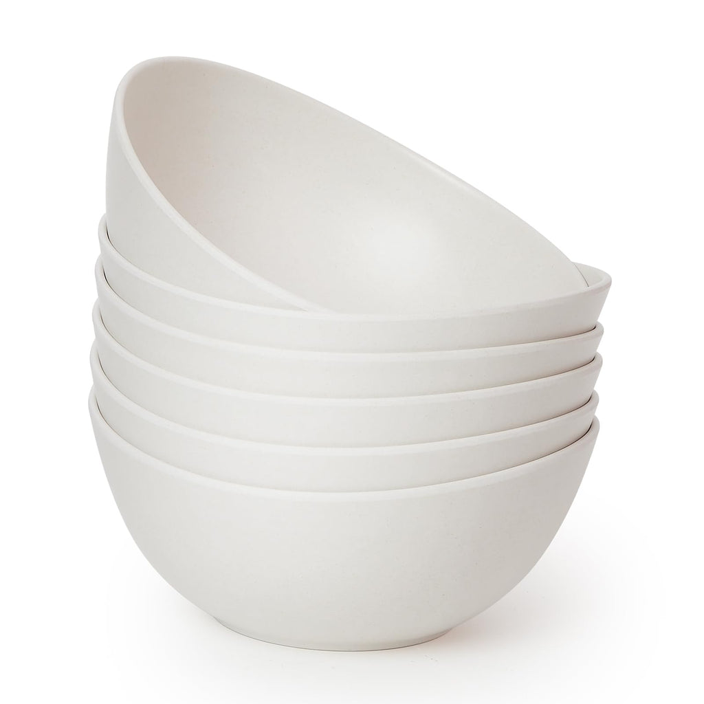 6.2'' Bamboo Fiber Cereal Bows Set of 6, Soup Bowls 24 Oz for Serving Salad, Snack, Side Dishes, Modern Oval Lightweight Bowls for Breakfast, Lunch and Dinner, Dishwasher and Freezer Safe(Matte White)