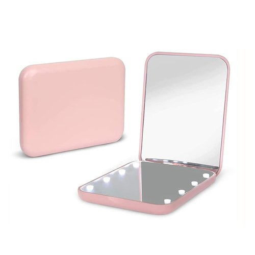Kintion Compact LED Pocket Mirror - 1X/3X Magnification, Portable & Folding, Pink Travel Makeup Mirror