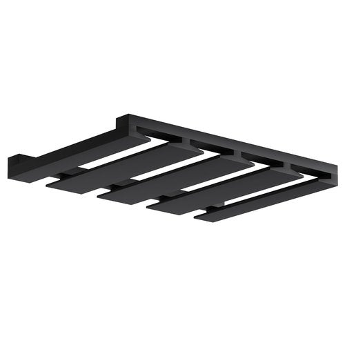 Rustic State Eze 4 Sectional Under Cabinet Mount Wood Stemware Rack Hanging Shelf Glassware Holder Bar Organizer with up to 12 Wine Glass Storage 12 Inch Deep - Black