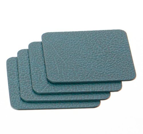 Nikalaz Set of 4 Placemats and 4 Coasters Made of Recycled Leather (18''x13'', Petroleum Green)