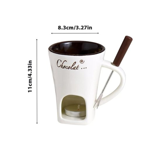 Sweet Fondue Cup for Date Night and More, Chocolate Melting Cup Set with Forks, Perfect as Fondue Mug or Chocolate Fondue Mug - Ideal Gifts for Birthday, Wedding, Mini Simmer Mug (White+Red)