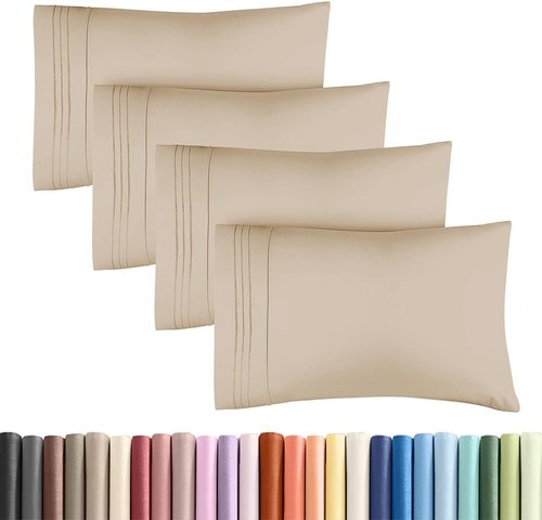 King Standard Pillow Cases - Soft Hotel Quality Pillowcase Covers | 4-Piece Set in Cream - Machine Washable