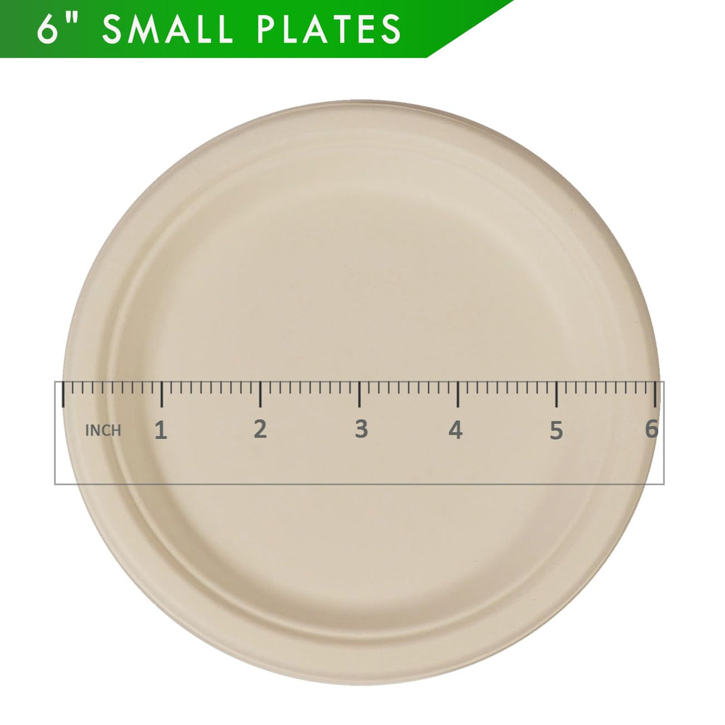 GreenWorks 200 Count 6“ Small Compostable Dessert Plates, Heavy-duty Unbleached Biodegradable Bagasse and Bamboo fiber Paper Plates …