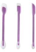 Silicone Dual-Ended Spatula Spoon Set of 3 – Long Handle Jar Scraper & Measuring Spoon with Scale (1 Tbsp, 1 Tsp, 1/2 Tsp) – for Jam, Baking, Cooking, Peanut Butter (purple)