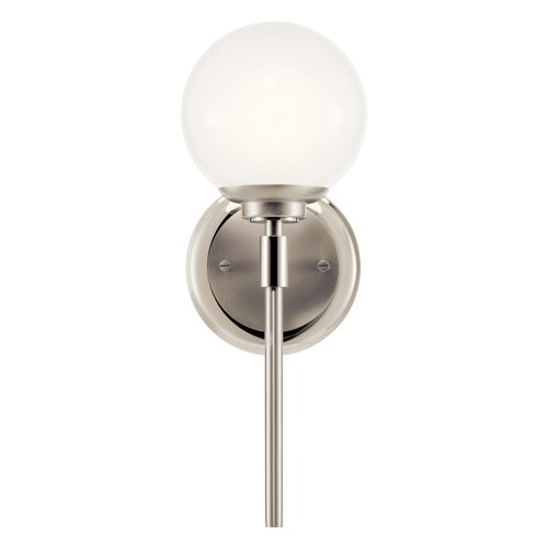 Kichler Benno 1-Light Wall Sconce, Modern Light with Opal Glass in Polished Nickel and Brushed Nickel, for Bathroom, Powder Room, Kitchen, Bedroom, or Hallway (13.75" x 5.25"), 55170PN