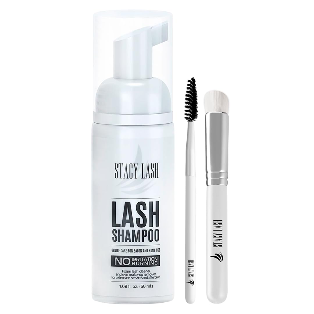 STACY LASH Eyelash Extension Shampoo - Foaming Cleanser & Brush | 1.69 fl. oz (50ml) for Safe Makeup Removal