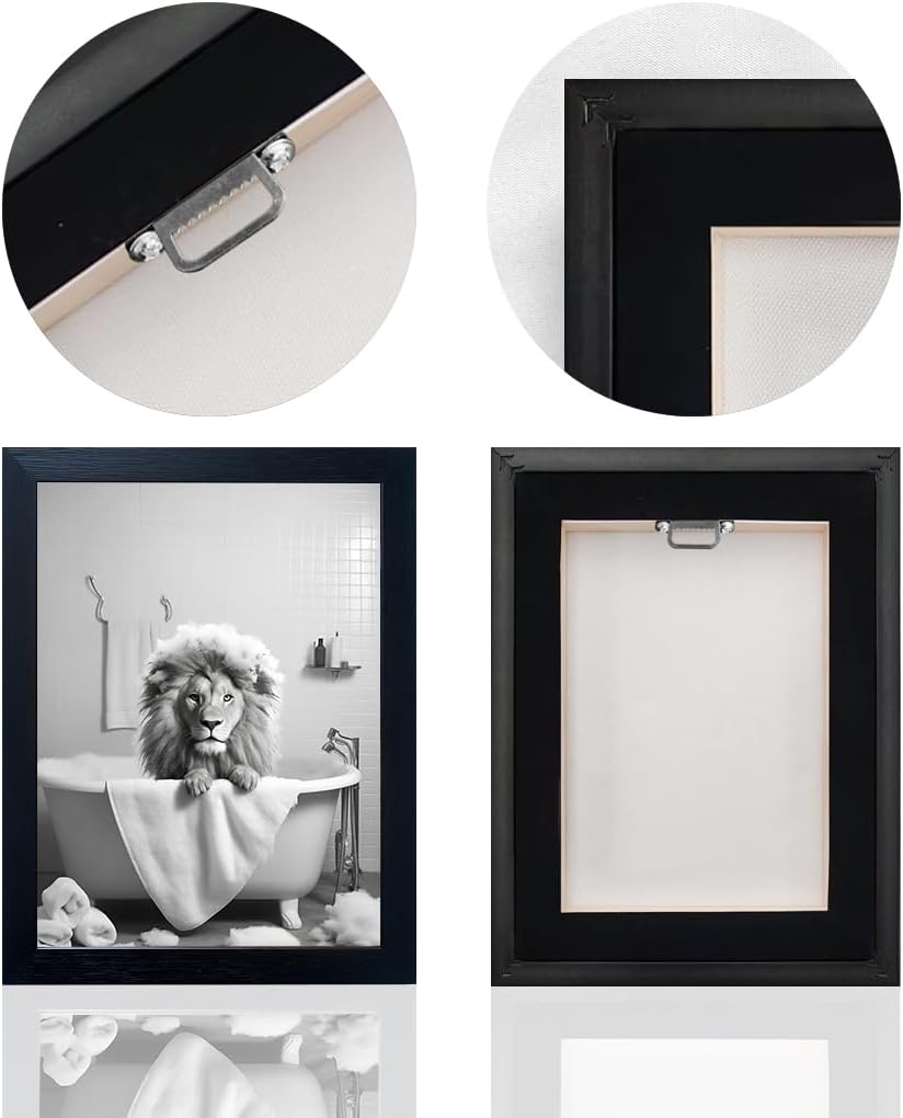 Regine Switzerland Lion Canvas Wall Art - Funny Black and White Animal Print for Bathroom Decor