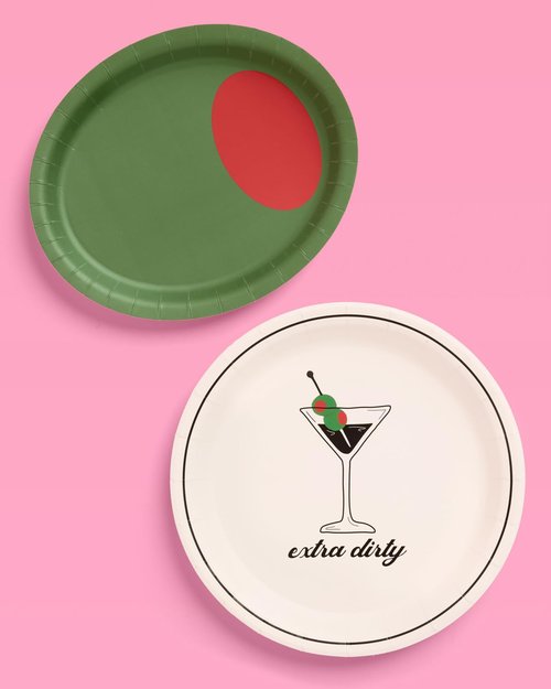 xo, Fetti Martini and Olive Plate Set - 32 Pack | Green Olive, Martini Theme, Cocktail Party Plates, Tini Bit Older, Vegas, Poker