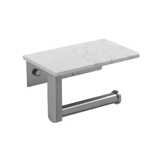 JOMANDAN 304 Wall Mounted Toilet Paper Holder, Toilet Paper Phone Holder Mobile Phone Storage Shelf for Modern Bathroom with Shelf-with Marble Panel (Brushed Nickel)