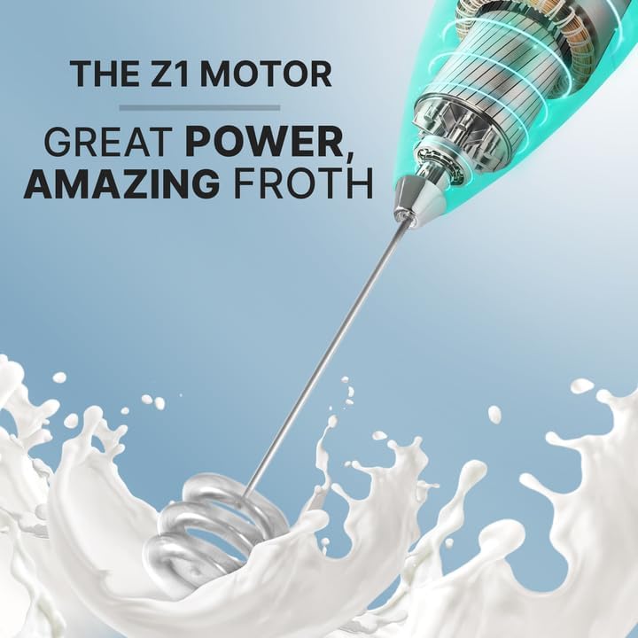 Zulay Kitchen Milk Frother with Patented Tornado Triple Whisk – Handheld Foam Maker for Coffee, Lattes, Matcha & Hot Chocolate – Rich, Creamy Froth in Seconds