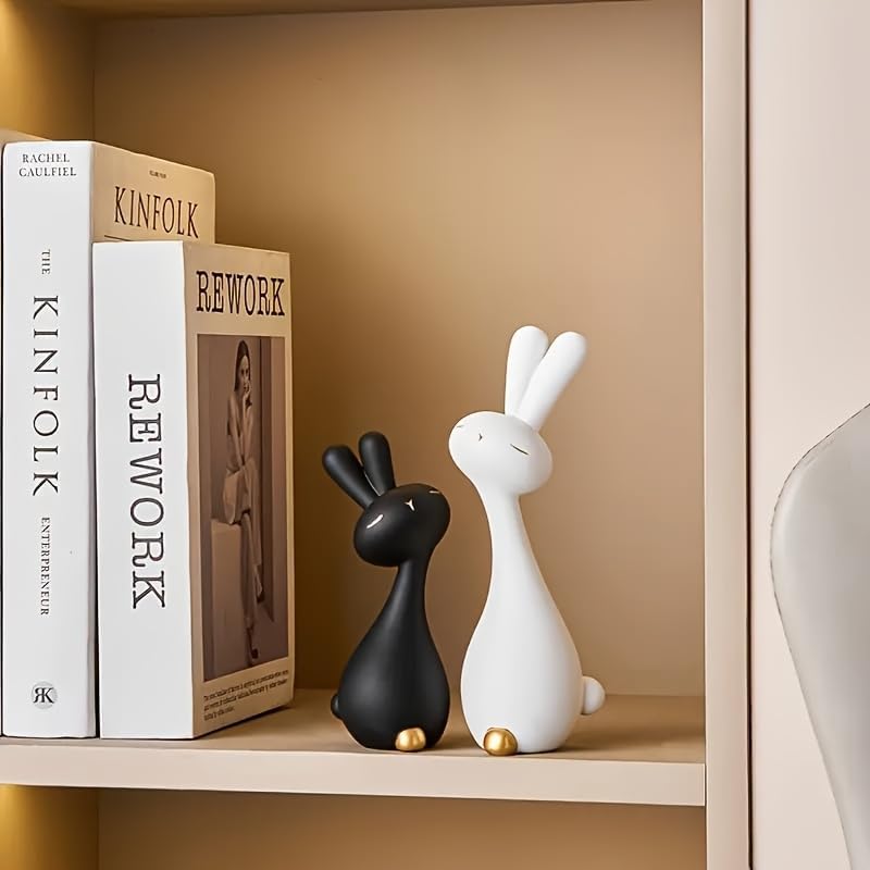 Skiennix Anime Style Resin Rabbit Statues - Black & White Bunny Figurines for Home Decor | Perfect Gift for Any Occasion