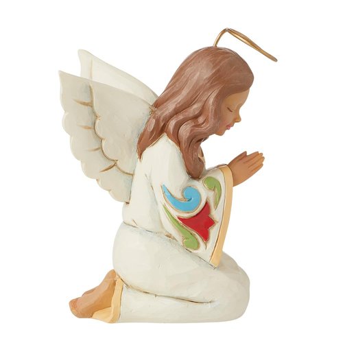Enesco Jim Shore Heartwood Creek Kneeling Praying Angel Miniature Figurine- Stone Resin Hand Crafted Collectible Angel Figurines Home Decor Statue, 4.33 Inch