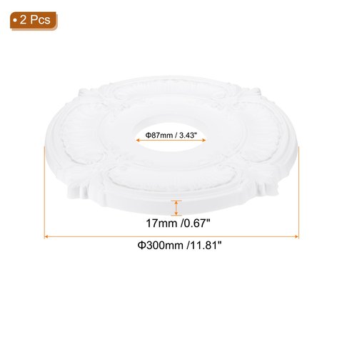 PATIKIL Ceiling Medallion, 2 Pcs 12" OD x 3.43" ID PU Decorative Ceiling Light Medallion Chandelier Medallion Classical Ceiling Light Cover Plate for Ceiling Light Fixtures Fans, White
