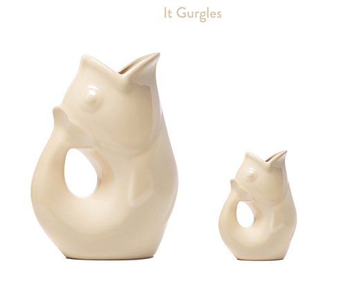 Gurgle Pot Fish Pitcher- Set of 2, Wheat, Large 42 oz. with Baby Gurgle Pot Creamer (3 oz), Perfect Indoor or Outdoor Tableware.