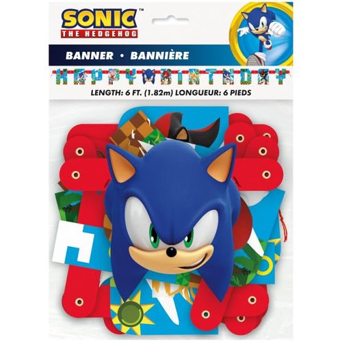 Sonic Birthday Party Supplies Bundle includes 1 Happy Birthday Paper Banner 6.25ft, 3 Hanging Swirl Decorations, 1 Dinosaur Sticker Sheet