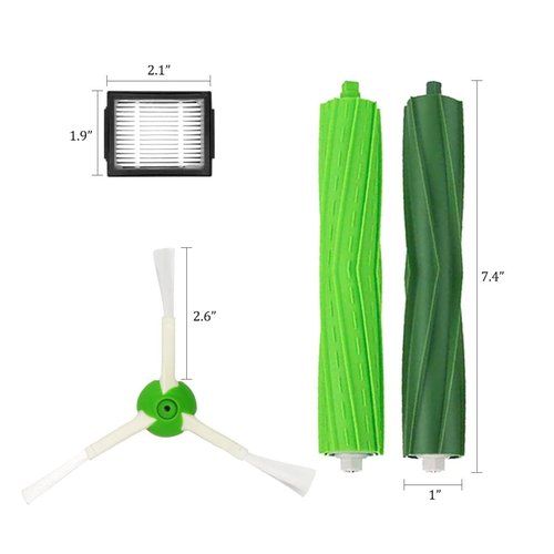 MZY LLC Replacement Parts for iRobot Roomba i7 i7+ i2 i3 i3+ i4 i4+ i6 i6+ i8 i8+/Plus j7 j7+ E5 E6 E7, I, E & J Series Vacuum Cleaner, 2 Set Rubber Brushes, 8 HEPA Filters and 8 Side Brushes