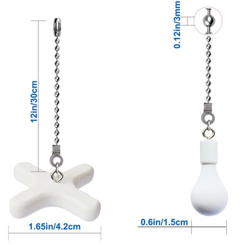Aeknewo 6 Pack Ceiling Fan Pull Chains, 12-inch Beaded Ball Extension Chains with White Wooden Decorative Pendant for Ceiling Light Lamp Fan Chain (Silver)