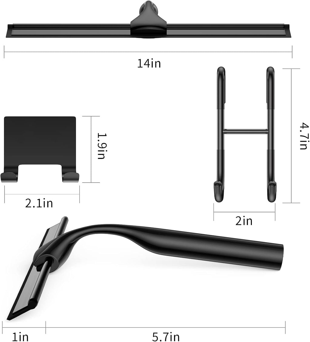 Skiennix Stainless Steel Shower Squeegee Set - 14-Inch with Hooks & Spare Blade for Glass & Mirrors