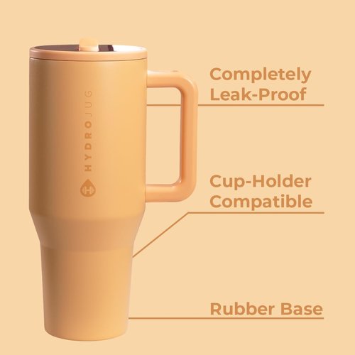 HydroJug Traveler - 40 Oz Insulated Water Bottle with Handle & Flip Straw - Leak Resistant, Marigold