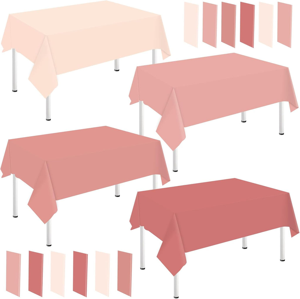 Whaline 16Pcs Pink Plastic Tablecloth Set - Waterproof Rectangle Table Covers for Parties | 54 x 108 Inch