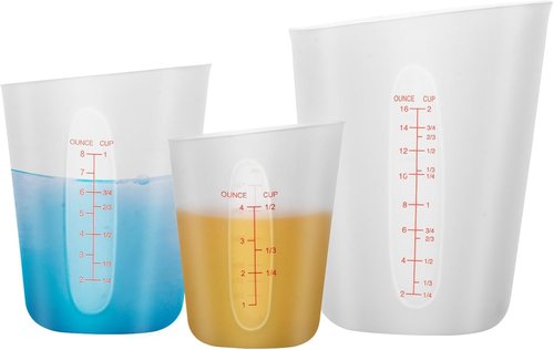 3 PCS Silicone Measuring Cups (2 Cup + 1 Cup + 0.5 Cup) Flexible Melting Measure Cups for Chocolate,Epoxy Resin Butter, Squeeze Pour Baking Cup BPA Free with Marking ML/Ounce (White)
