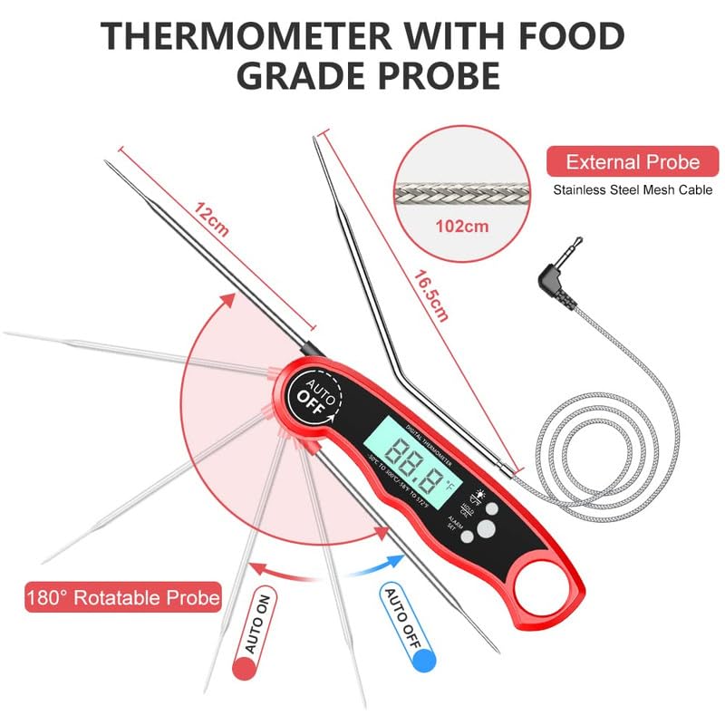 Skiennix Digital Meat Thermometer - Instant Read Dual Probe with Backlight LCD Display | Perfect for BBQ & Kitchen Use