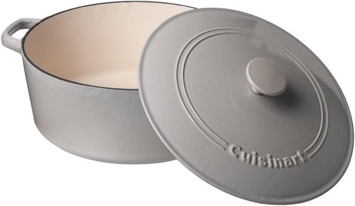 Cuisinart Enameled Cast Iron Round Casserole - 7-Quart in Cool Grey for Perfect Cooking