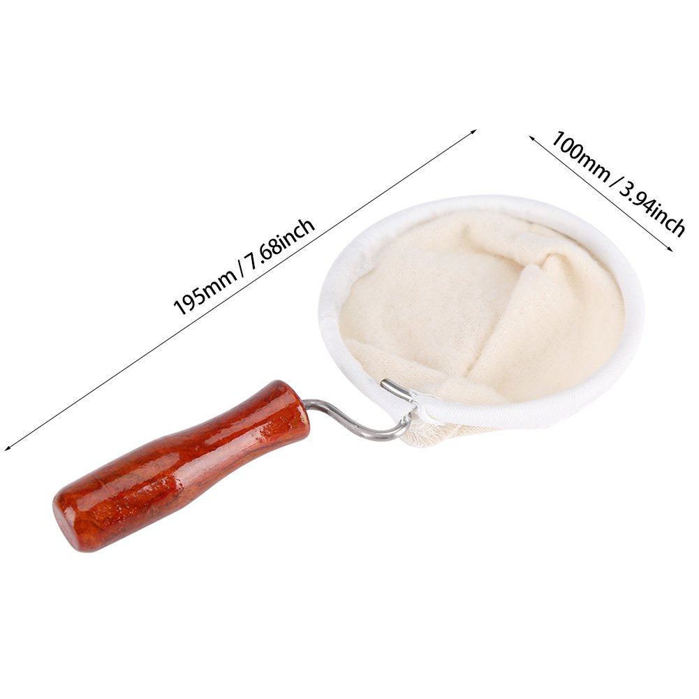 Fdit Coffee Filter Handmade Reusable Cafe Flannel Cloth Filter Bag Coffee Sock with Wooden Handle(Large)