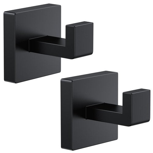 Kruodop 2 PCS Towel Hooks for Bathroom, Wall Mount Towel Holder, Black Matte Wall Robe Hook,Square Stainless Steel Door Hanger Towel Hook for Kitchen, Bedroom,Hotel,Pool,Coats