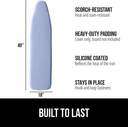 GORILLA GRIP The Original Ironing Board Cover and Pad, Silicone Coating, 400°F Scorch Resistant Thick Padding, Heavy Duty Iron Covers Standard Boards, Hook and Loop Fastener Strap, Blue 18x49