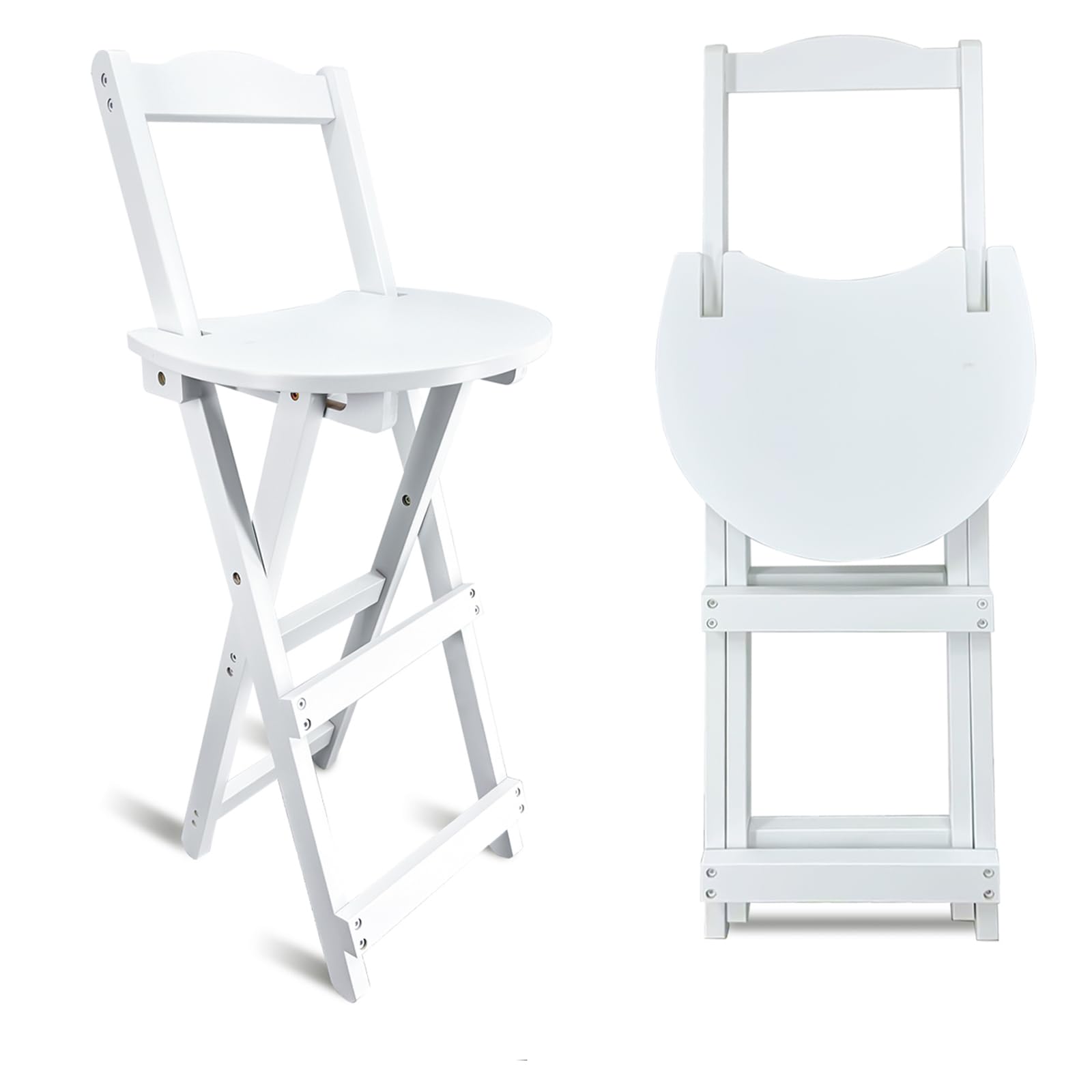 Yuxitia Folding Bar Stool Kitchen24 inch Folding Kitchen Counter Chair Portable Wooden Bar Stool Outdoor Shop Kitchen Restaurant Coffee Stool 1 (White)