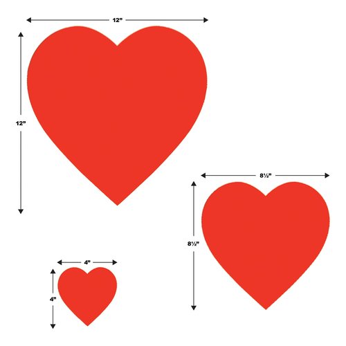 Beistle Printed Cardstock Paper Heart Cut Outs 20 Piece Valentine's Day Decorations, 4", 8.5", 12", Red