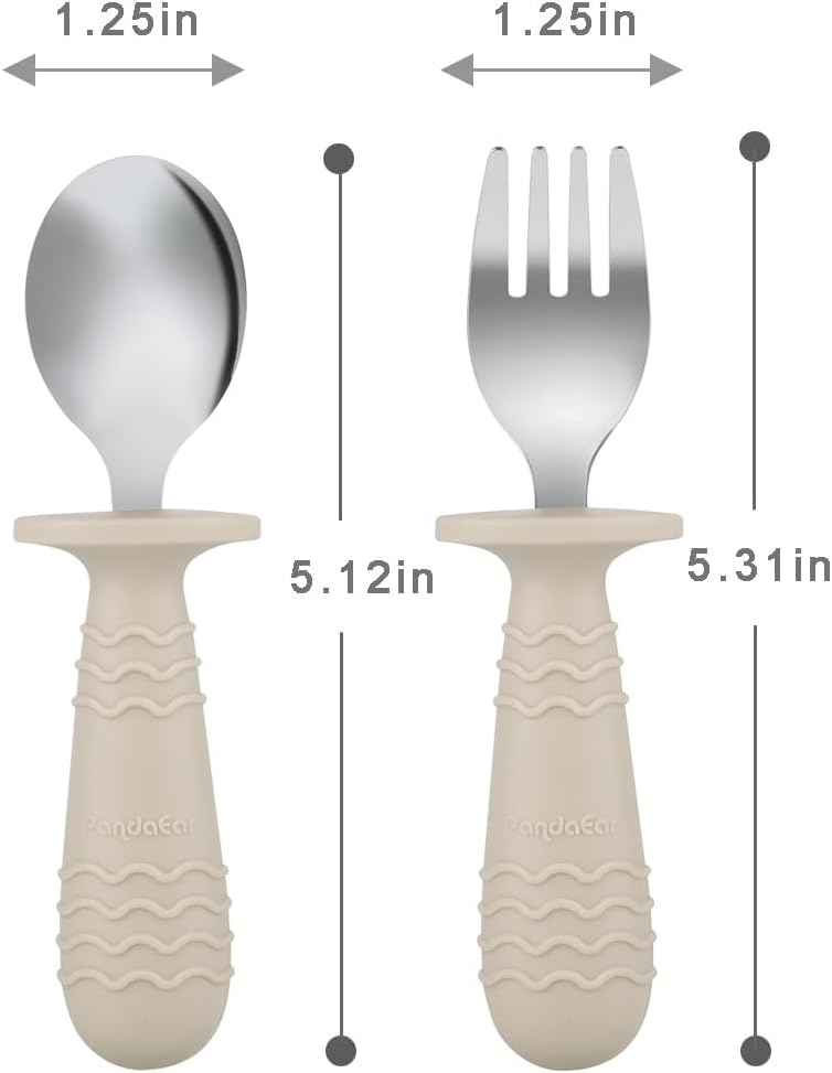 PandaEar Baby Toddler Utensils Set - 6-Piece Silicone & Stainless Steel Silverware | BPA-Free, Anti-Choke Design (Blue, Green, Beige)