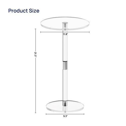 HMYHUM Acrylic Drink Table for Small Spaces, 11.8" L x 11.8" W x 21.3" H, Clear Pedestal Side Table for Living Room, Round, Easy Assembly