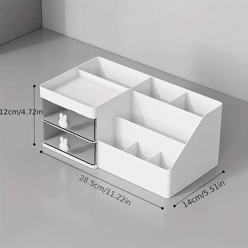 Makeup Organizer With 2 Drawers, Countertop Organizer For Vanity, Bathroom Organizers And Storage, Bathroom And Bedroom Desk Cosmetics Organizer For Skin Care, Brushes, Eyeshadow, Lotions (Pink)