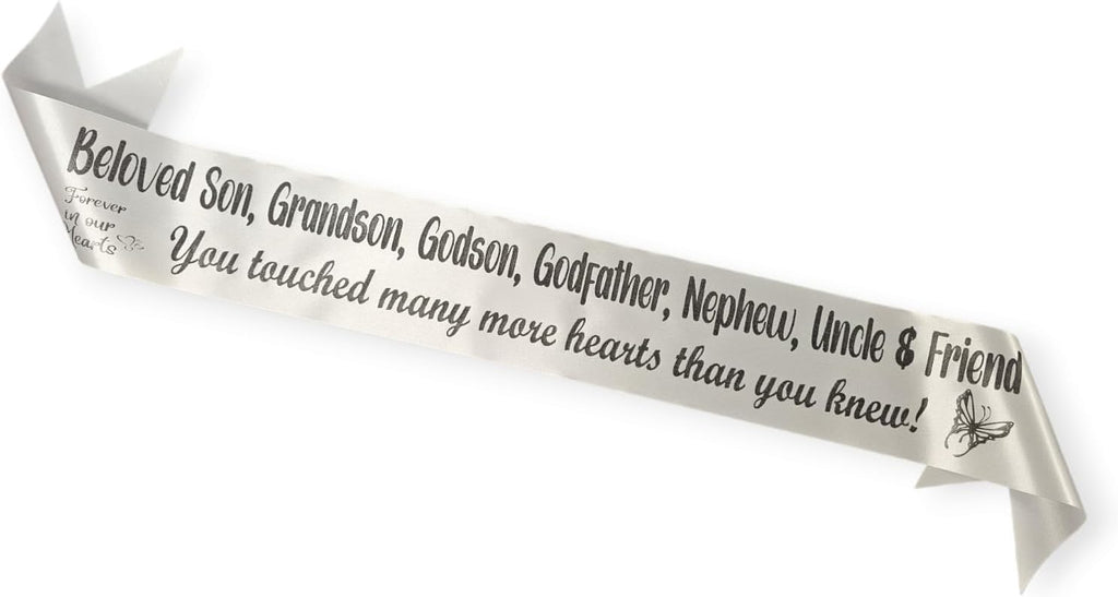 Regine Switzerland Personalized Memorial Funeral Sash - In Loving Memory for Casket or Wreath (White)