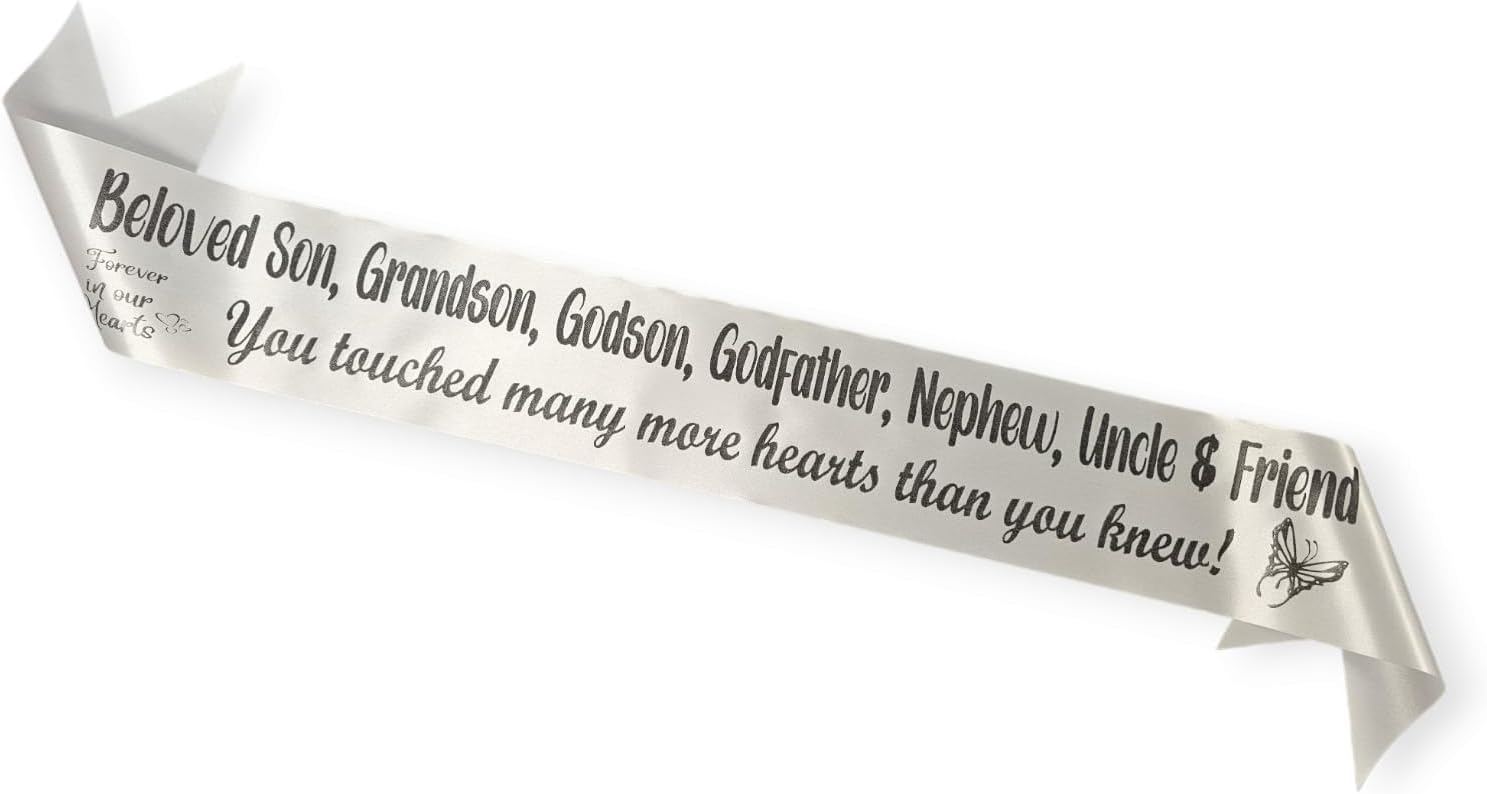 Regine Switzerland Personalized Memorial Funeral Sash - In Loving Memory for Casket or Wreath (White)
