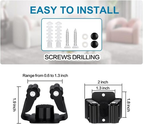 JAMEND Heavy-Duty Broom and Mop Holder - 9PCS Garden Tool Organizer Rack | Stainless Steel, Matte Black
