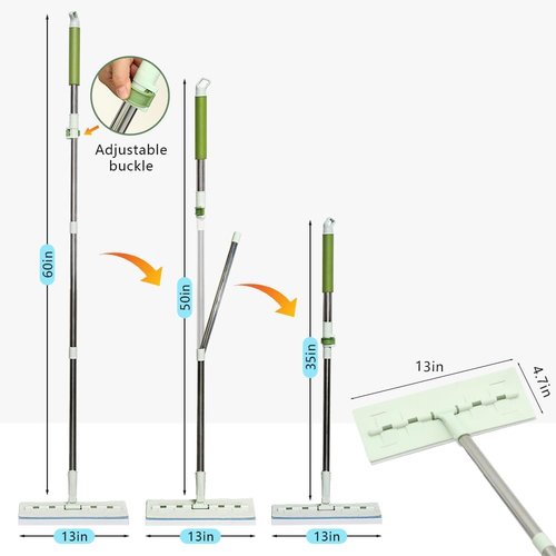 Magic Sponge | 60" Adjustable Mop with Flexible 13" Flat Head & Microfiber Pad for Effortless Cleaning