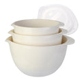 JCXivan 3 Plastic Mixing Bowls with Pour Spout,Lids and TPR Non-Slip Bottom,Small Nesting Batter Bowl Set for Kitchen Prep,Baking,Storage,BPA Free,Easy to Grip,1.5Qt,2Qt,3Qt,White