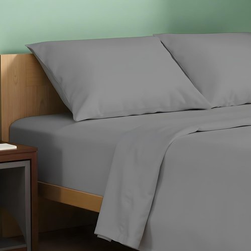TEXAS LINEN CO. 100% Organic Cotton Sheets Full Size - 4 PC Organic Cotton Full Size Percale Weave Sheet Set, Soft, Cooling, Crisp & Breathable, 16" Deep Pocket Hotel Quality Bedding Set - Dark Grey