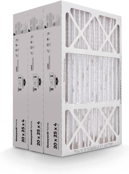 Honeywell Home AC Furnace Air Filter - MERV 8, 20x25x4, 3-Pack | Actual Dimensions: 19.94 x 24.87 x 4.38 in.