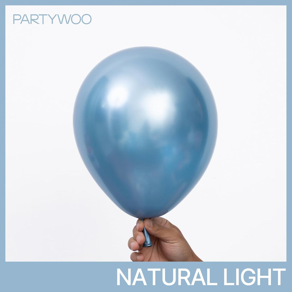 PartyWoo Metallic Light Blue Balloons - 140 Pcs Latex Balloon Arch Kit | Various Sizes for Graduation & Baby Showers