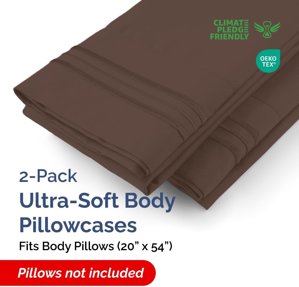 Skiennix Body Pillowcases Set of 2 | Soft, Breathable 20x54 Long Pillow Covers for Side Sleepers - Wrinkle & Fade Resistant, Machine Washable (Brown)