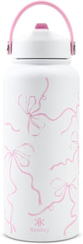 Bow 32 oz Insulated Water Bottle - Stainless Steel, Leak Proof, Reusable with Flip Straw & Handle | Breeze Pink