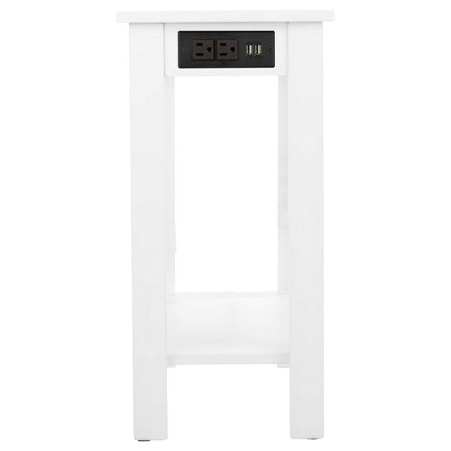 Narrow Side Table with Charging Station - Small End Table with 2 USB Ports, 2 Power Outlets, and Storage Shelf - Slim Nightstand for Living Room, Bedroom, or Small Spaces by Lavish Home (White)